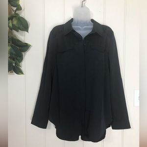 Isaac Mizrahi Black LS Buttondown Dress Blouse w/ Lace Back & Shoulders NWOT